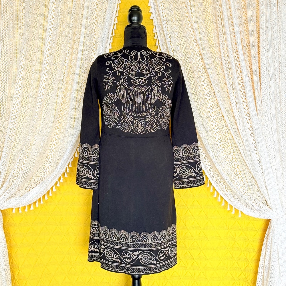 Witchy Whimsigoth Boho Gold & Black Metallic Duster Cardigan Sweater Chicos Sz M - Picture 9 of 16